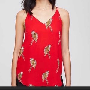 NWT Loft Petite Red Parrot Top Blouse XSP Shirt Cami